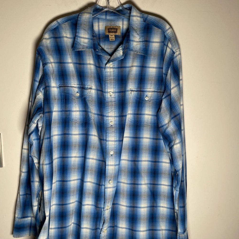 The Foundry Supply Co Men's 100% Cotton Button Up Shirt Long Sleeve 2XLT Blue